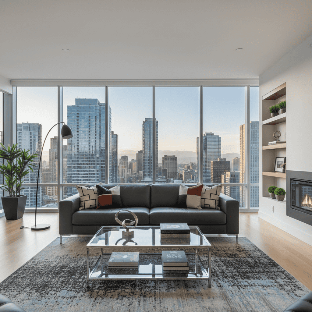Wide angle view of a modern living room