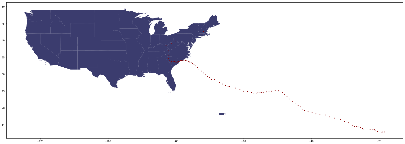 us map hurricane florence plot