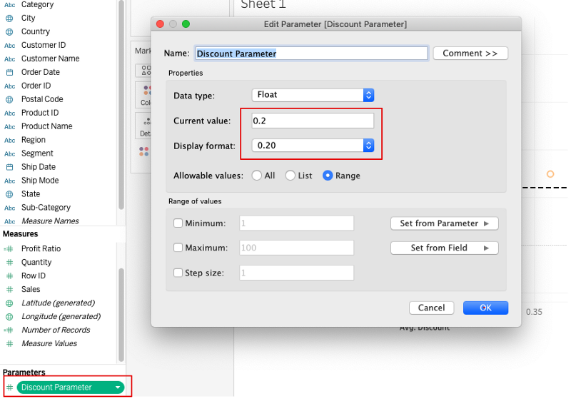 Creating Discount Parameter