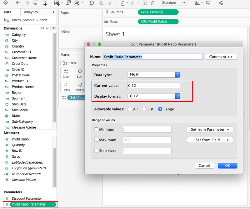Creating Profit Ratio Parameter