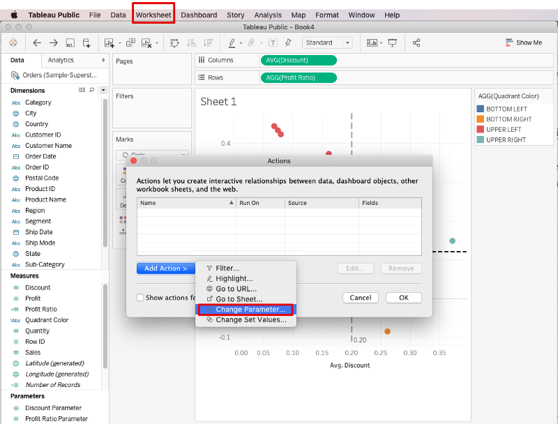 Creating Worksheet Action in Tableau