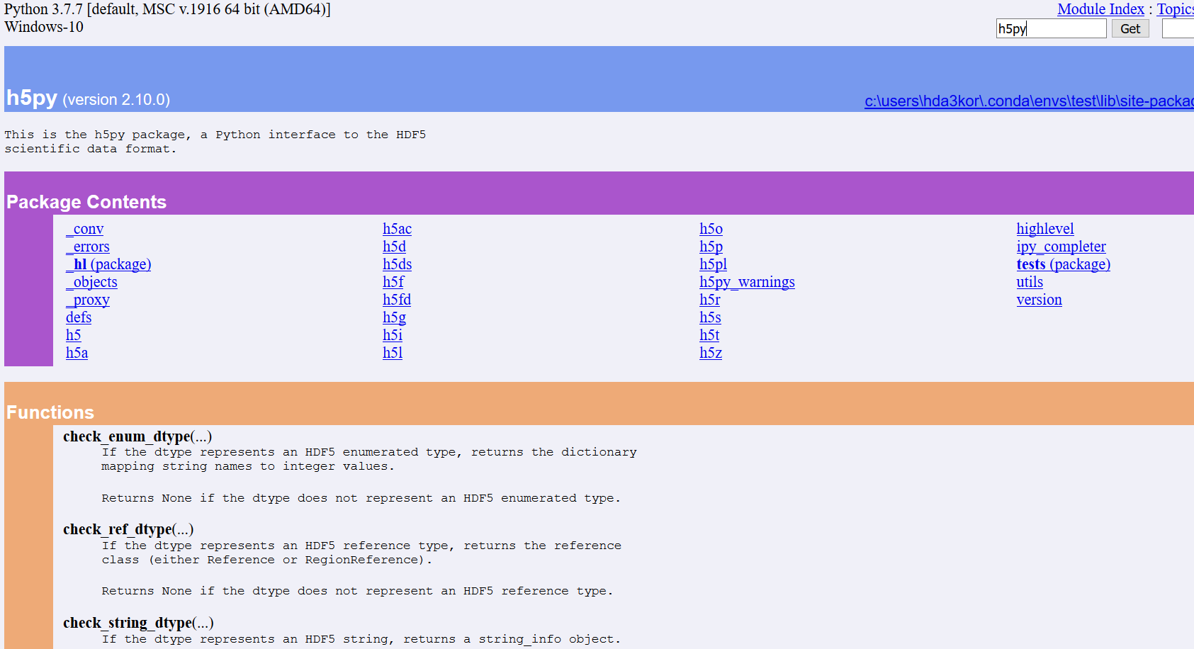 documentation of the h5py module
