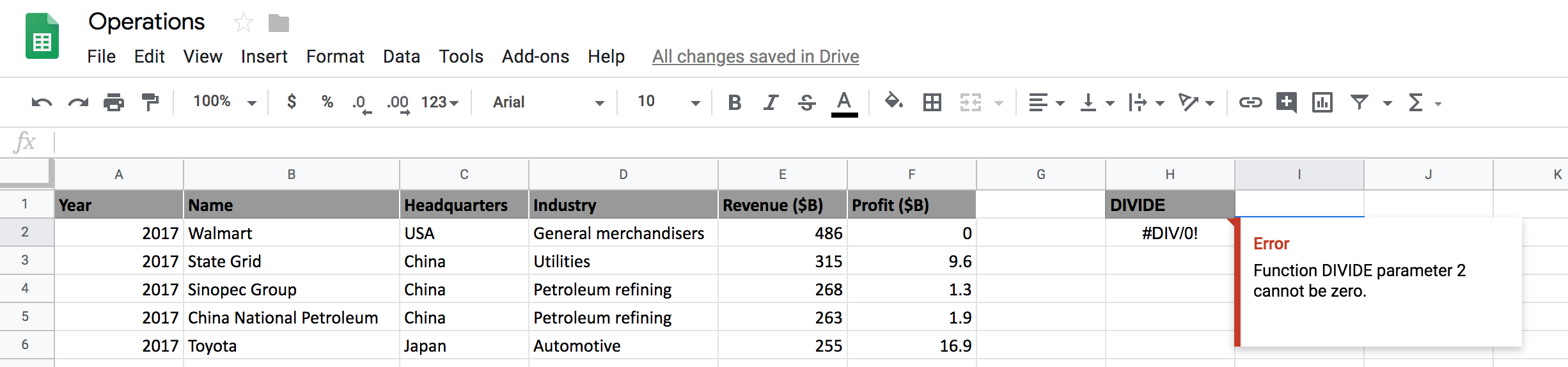 google sheets mathematical operations 10