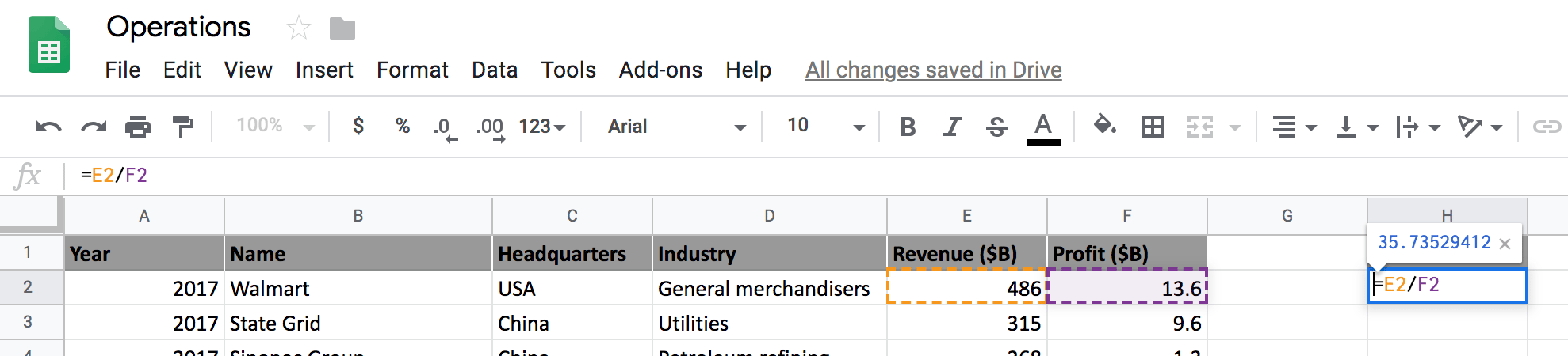 google sheets mathematical operations 7