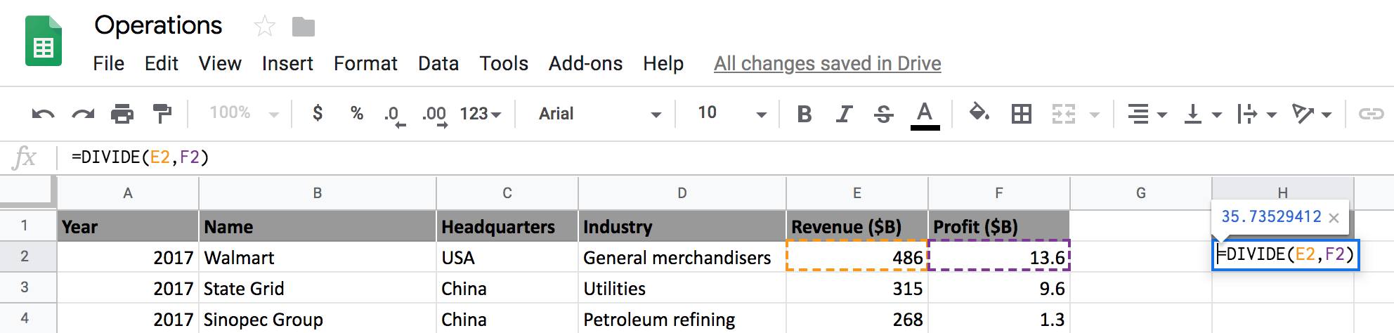 google sheets mathematical operations 8