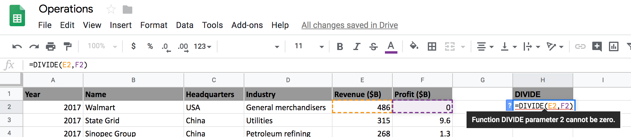 google sheets mathematical operations 9