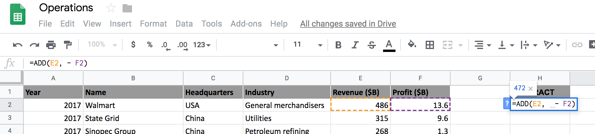 google sheets mathematical operations 4