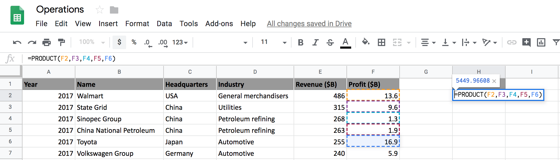 google sheets mathematical operations 6