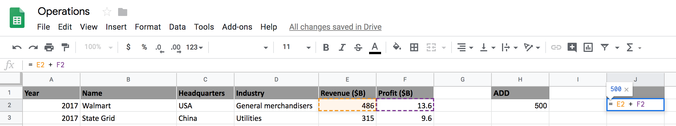 google sheets mathematical operations 2