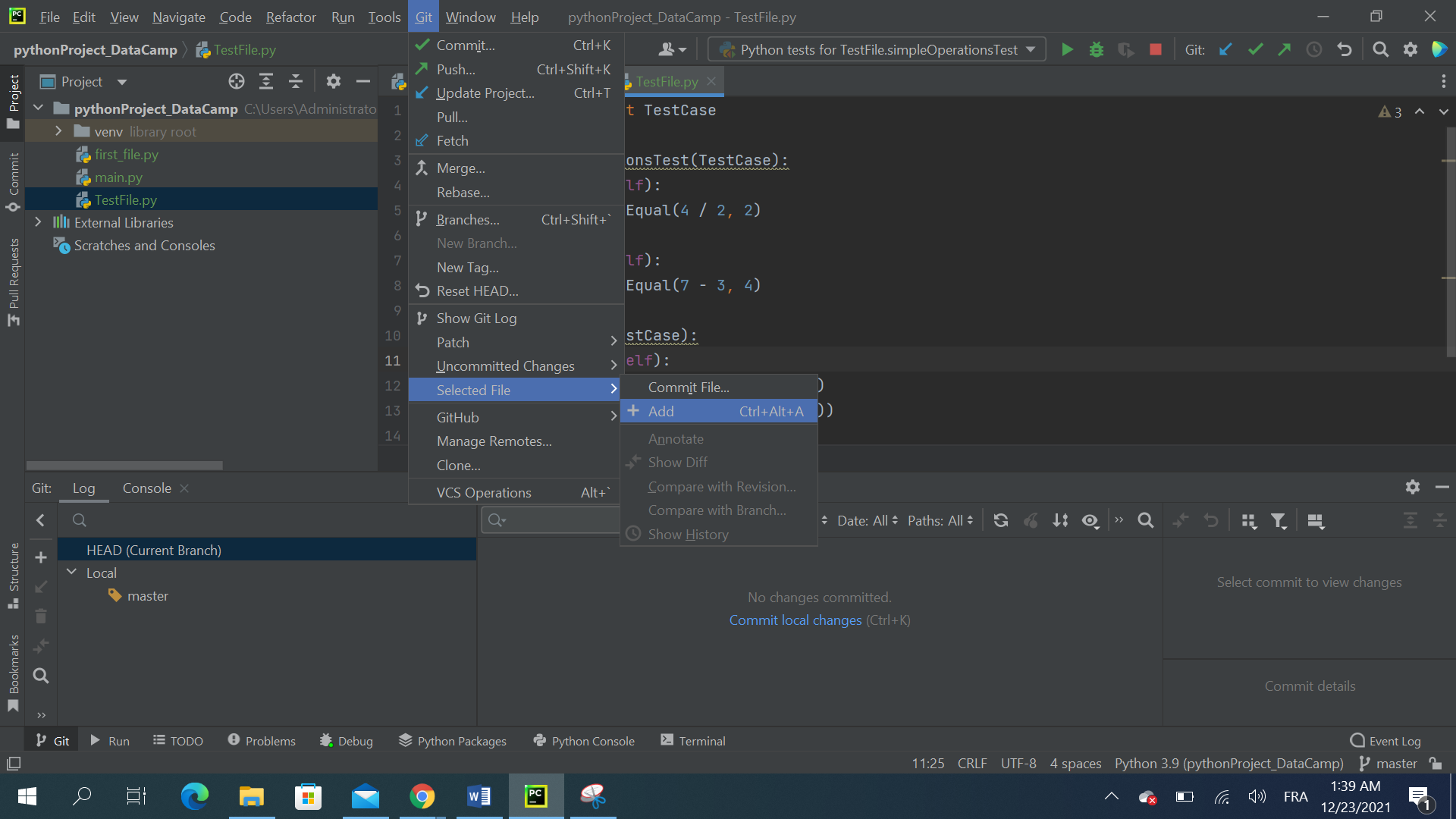 Add in the menu bar, or use the corresponding keyboard shortcut.
