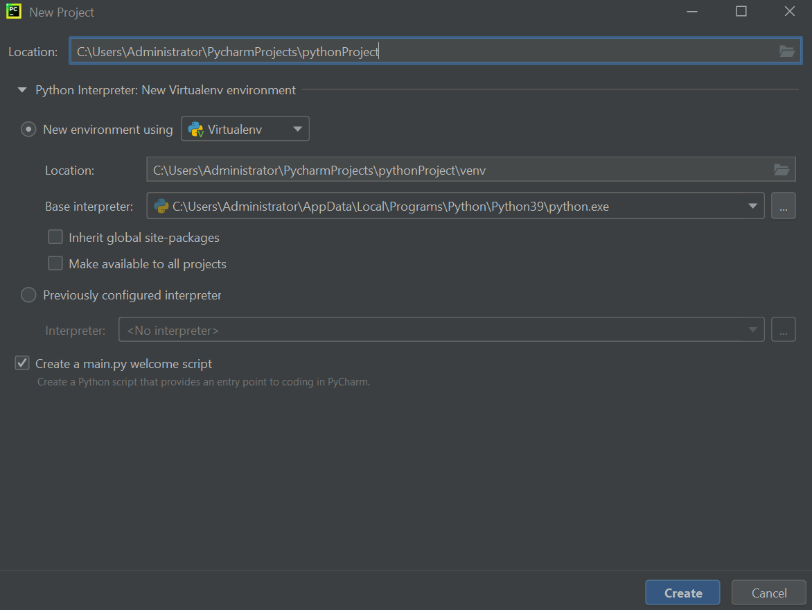 Click the New Project button to finalize the process