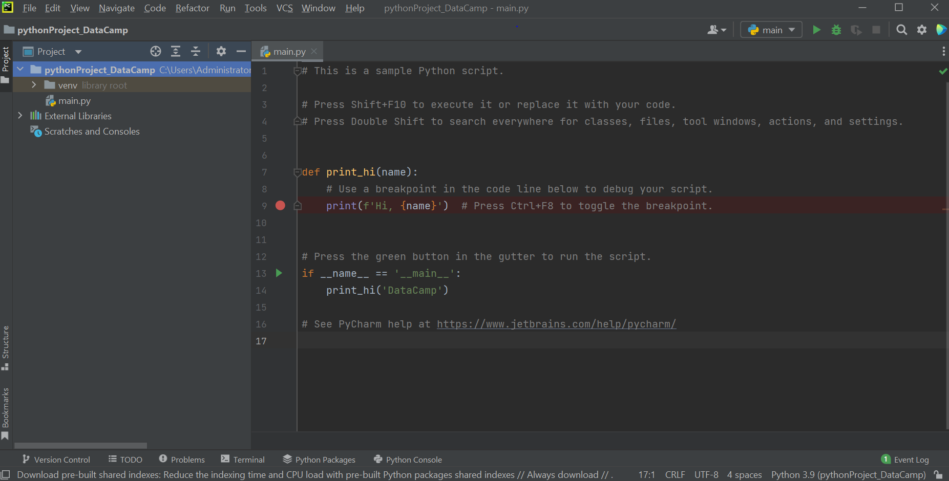 Adjust the project settings to your needs, and click create.