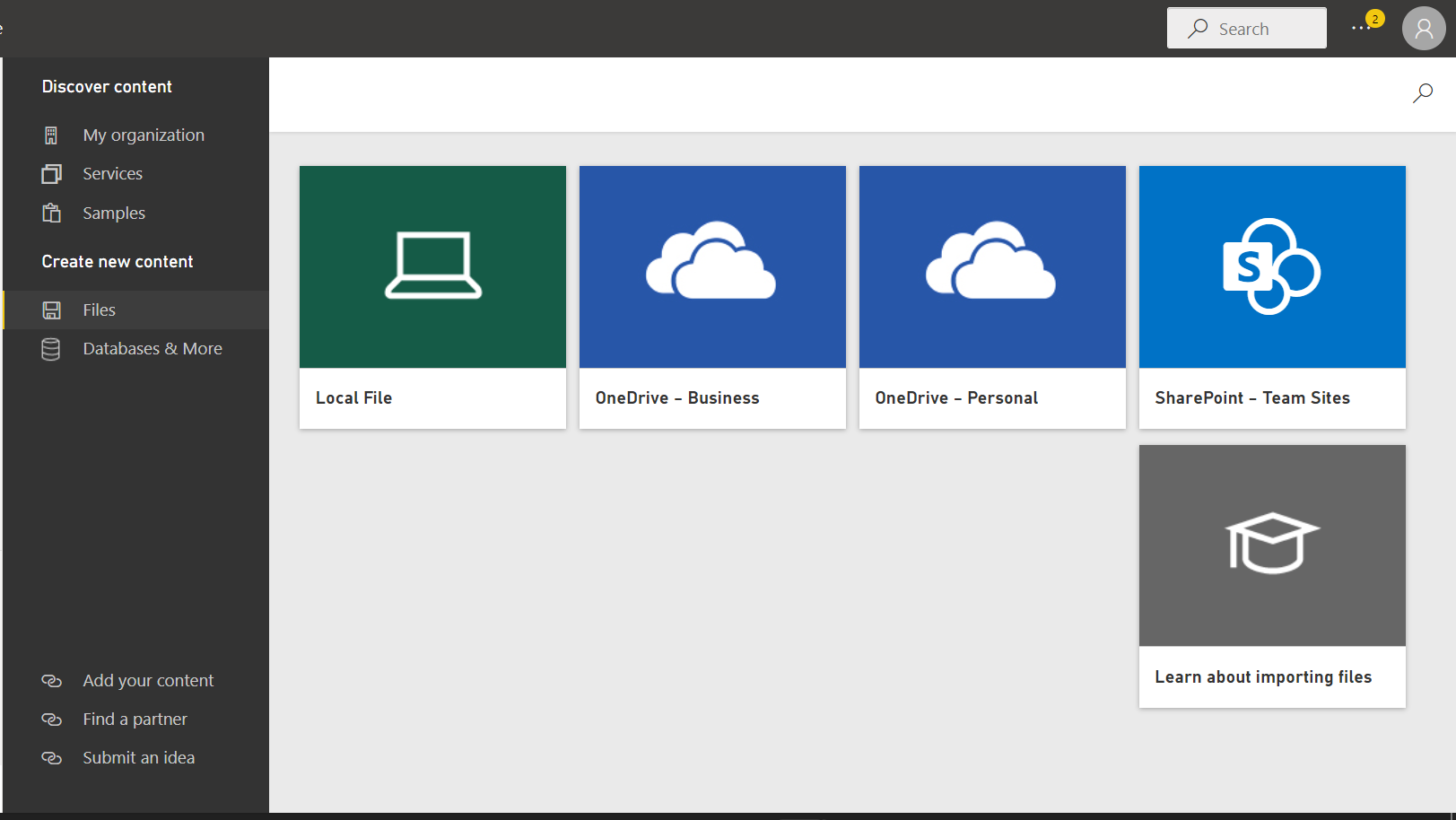 Opciones de archivo Power BI