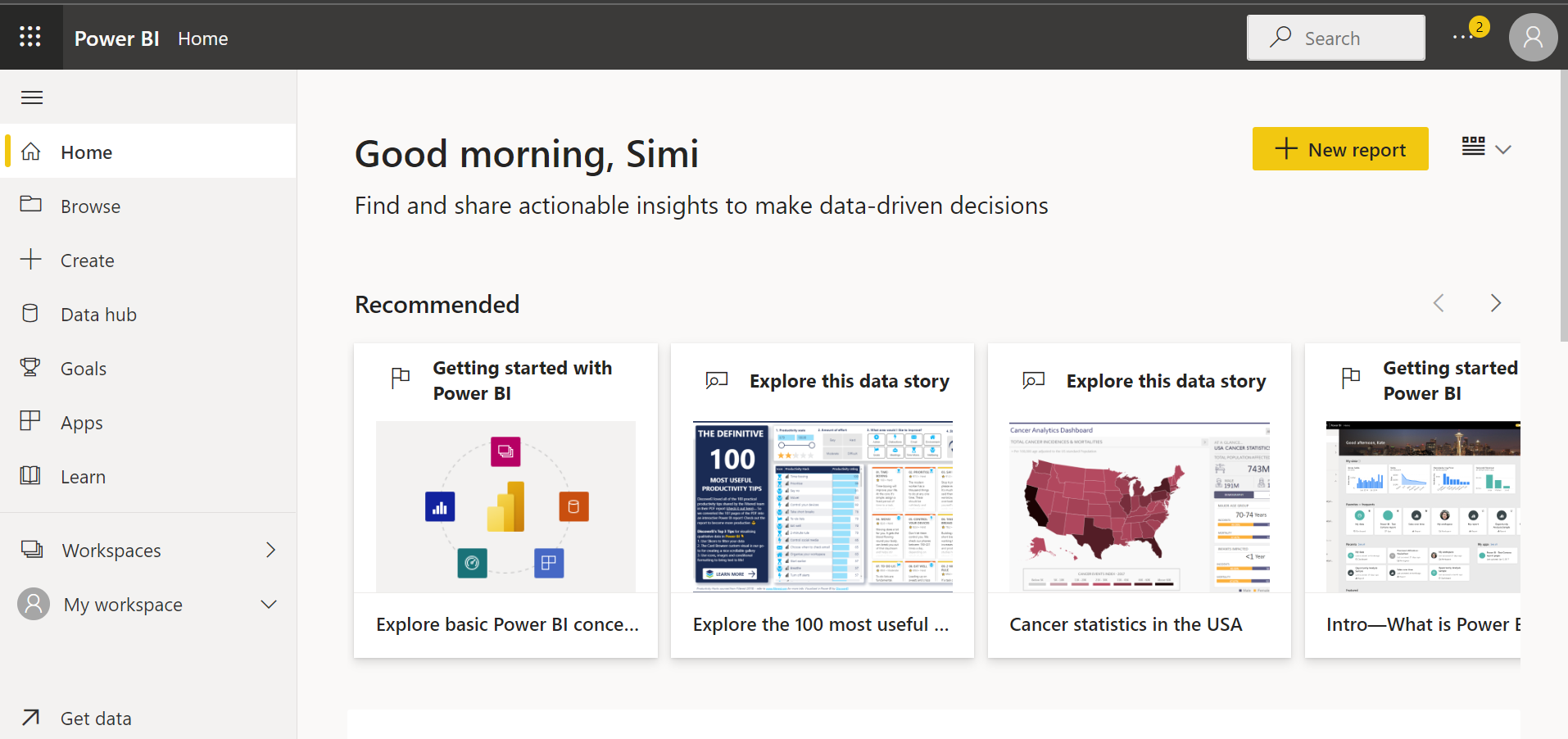 Captura de pantalla de Introducción a Power BI