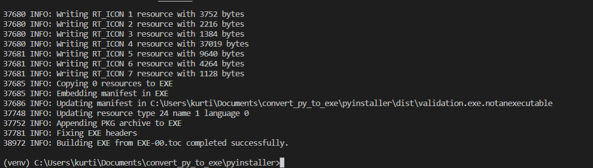 executable file being created