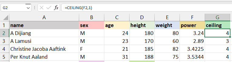 Excel CEILING