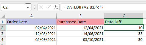 Excel DATEDIF