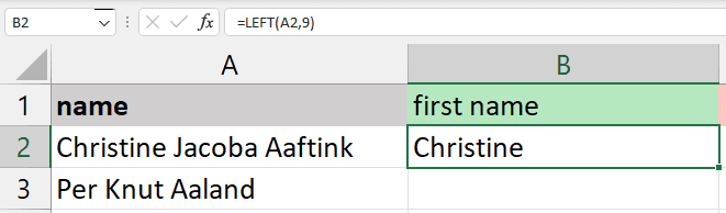 Excel LEFT
