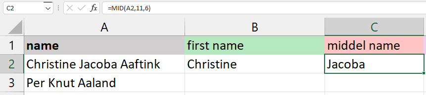 Excel MID