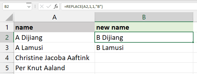 Excel REPLACE