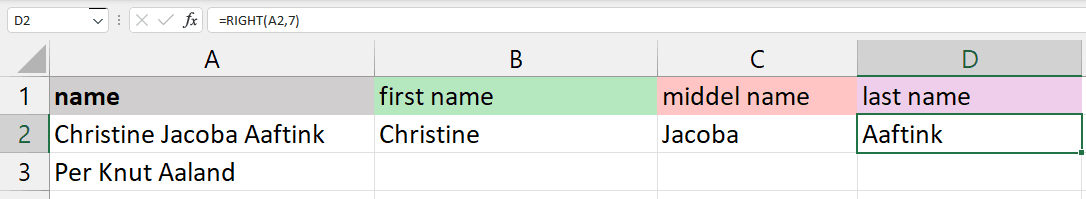 Excel RIGHT