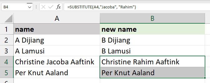 Excel SUBSTITUTE
