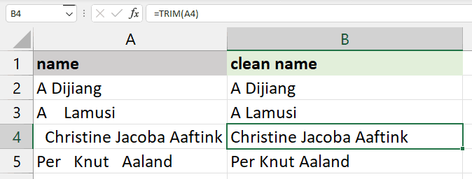 Excel TRIM