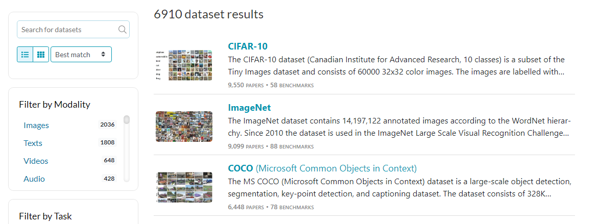Papers With Code Data Sets