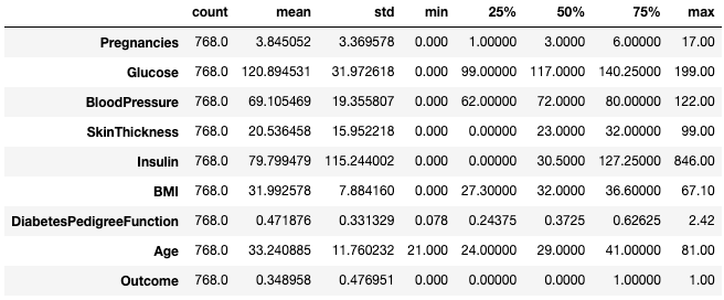 Transpose summary statistics pandas