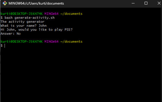 Demonstrating the generate-activitysh script