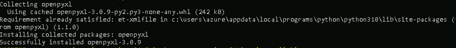 Openpyxl install success