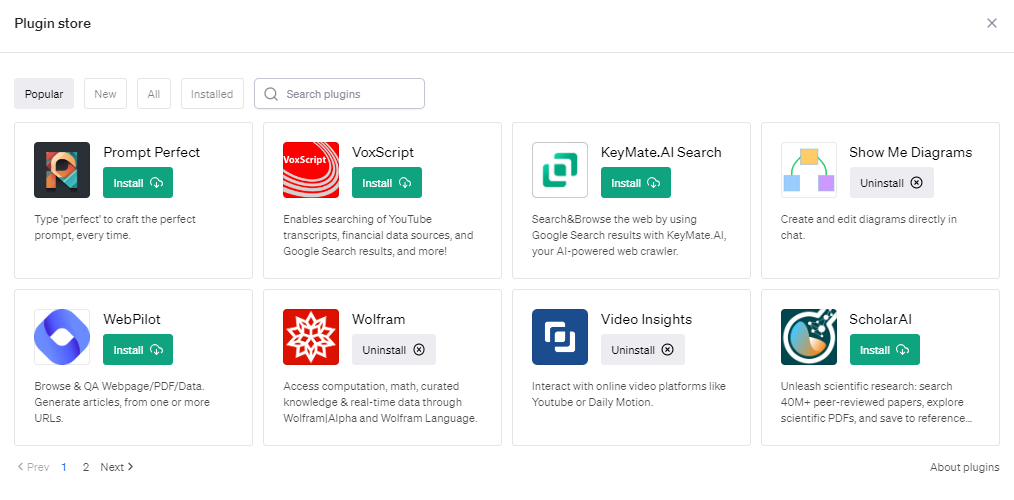 ChatGPT Plugin Store (disponível apenas para usuários do ChatGPT plus)