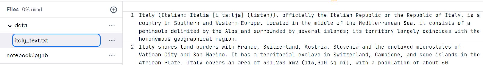 italy text import
