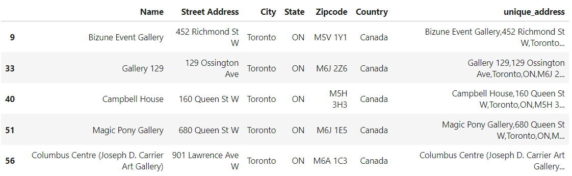 dataset with unique address
