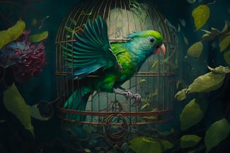An avian AI exits its cage