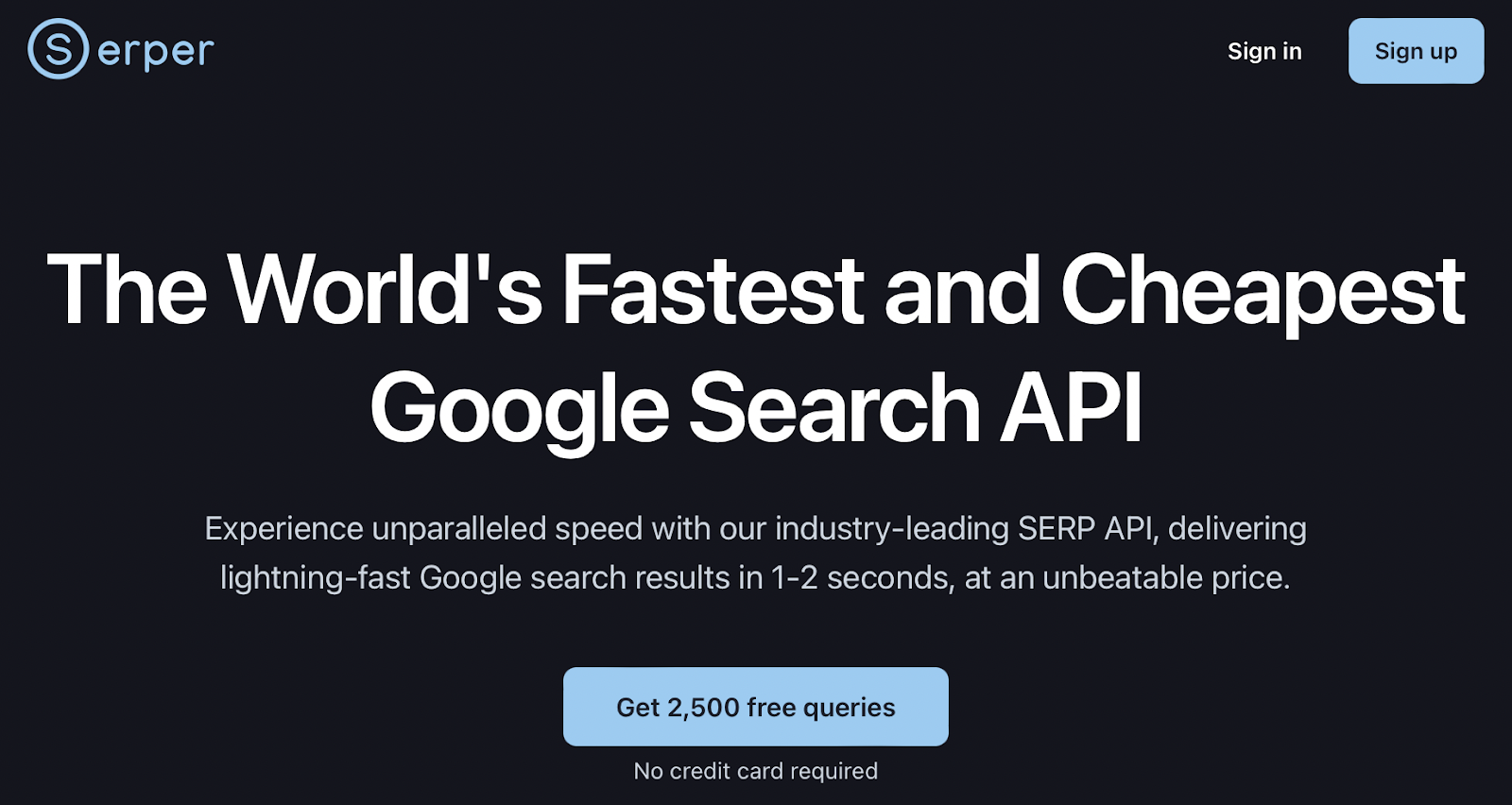 Screenshot from the main Google Serper API page
