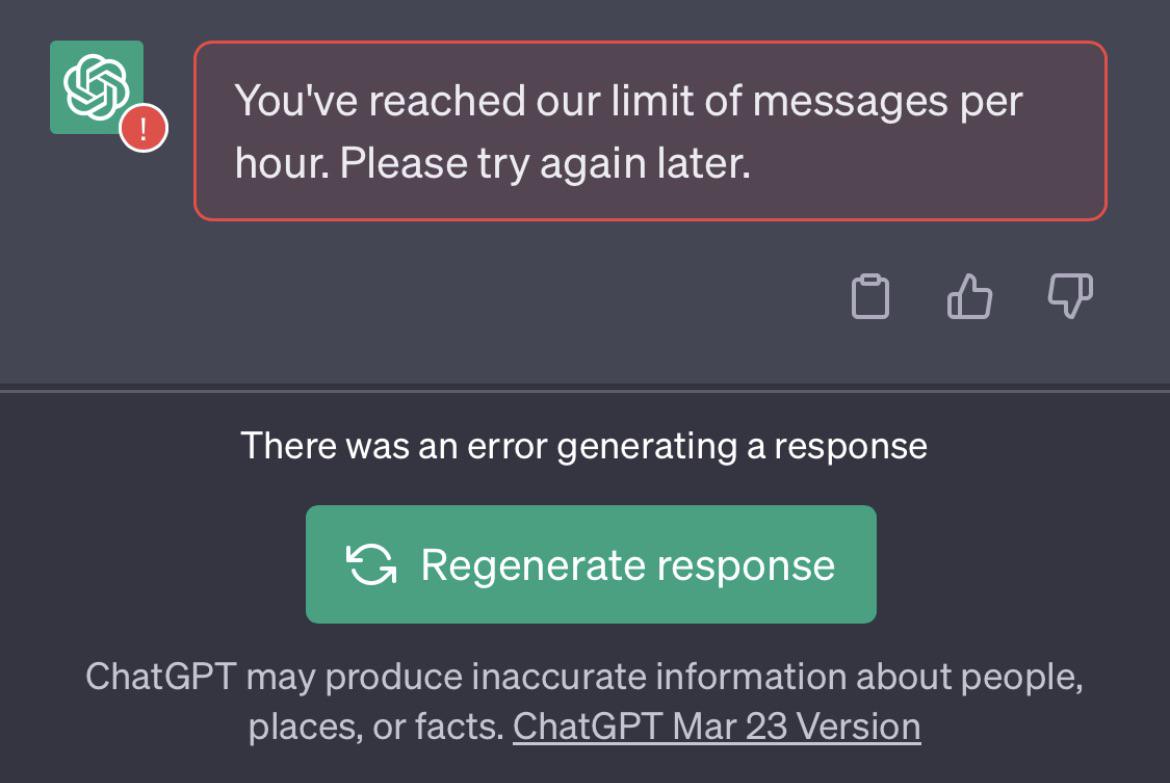 GPT reached its response generating limit