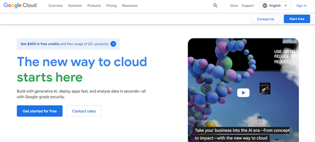 Homepage di Google Cloud Services