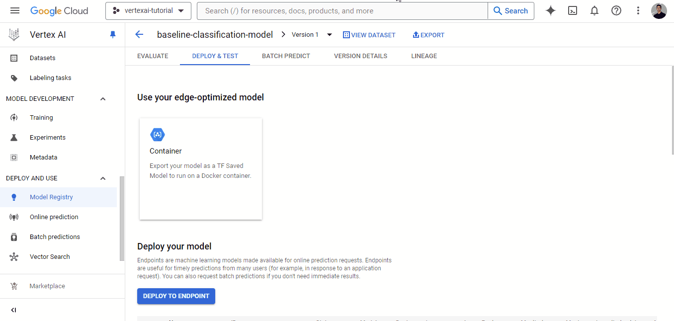 Una GIF che mostra come testare un modello addestrato in Vertex AI usando la UI