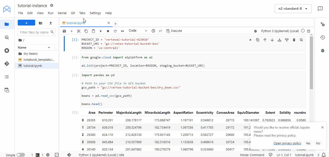 Una GIF che mostra come passare al terminale in JupyterLab nel Workbench