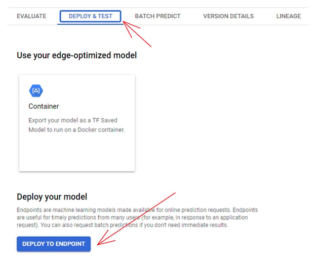 Scheda DEPLOY e TEST del registry dei modelli in Vertex AI