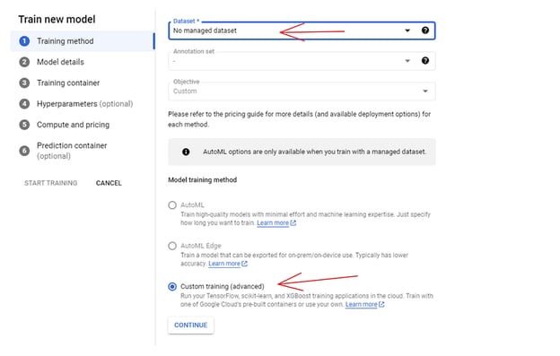 Creazione di un nuovo job di training personalizzato in Vertex AI