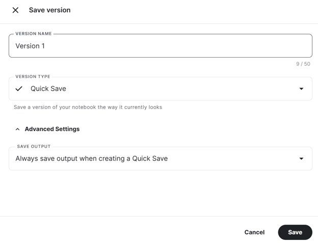 Quick Save‑optie op Kaggle