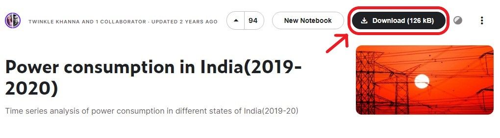 Conjunto de datos de consumo eléctrico de la India de Kaggle