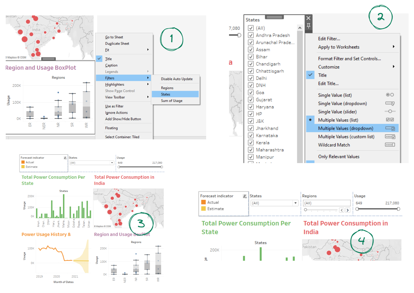 Añadir filtros de estados y regiones en Tableau